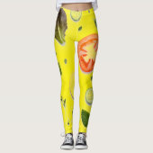 透明な背景にサラダとフルーツの模様 レギンス (正面)