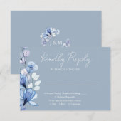 透明な花のモノグラム ダスティーブルー結婚式 出欠カード (正面/裏面)