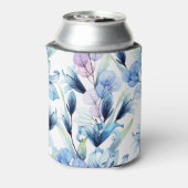 透明な花、水色のシームレスなパターン 缶クーラー (缶裏面)