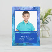 透明な葉の青い写真招待状 招待状 (スタンド正面)