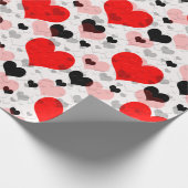 透明な赤い黒のラブシェイプハート ラッピングペーパー (角)