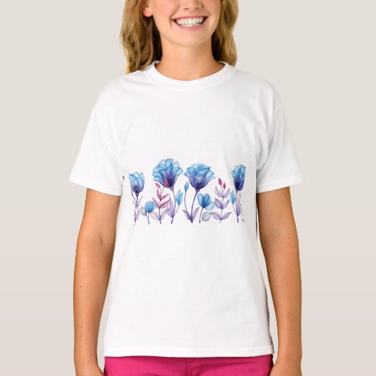 透明な青い花 Tシャツ (正面)