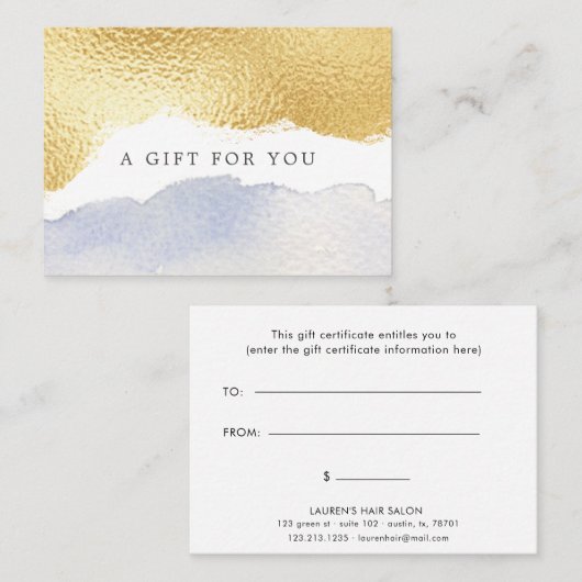 透明な青フェイク箔のギフト証書 名刺 (正面/裏面)