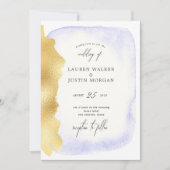 透明な青色の金ゴールドフェイクフォイル結婚ズ 招待状 (正面)