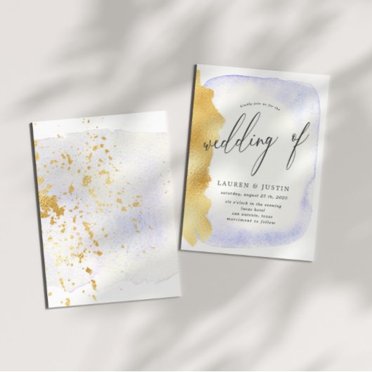 透明な青色の金ゴールドフェイクフォイル結婚ズ 招待状