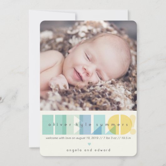 透明な青'HELLO'タイポグラフィフォト誕生 案内状 (正面)