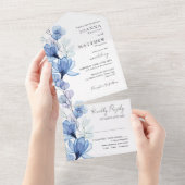 透明ほこりっぽい青フローラモノグラム結婚ズ オールインワン招待状 (貼ってはがせる)