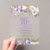 透明アクリル製の紫の花柄の70歳の誕生日パーティー アクリル招待状 (インサイチュ (ポータブル))