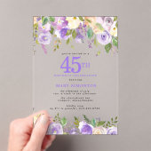 透明アクリル 紫の花 45歳の誕生日パーティー アクリル招待状 (インサイチュ (ポータブル))