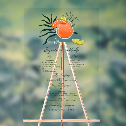 透明イタリアンな結婚シグネチャーカクテル アクリルサイン (ニュートラル)