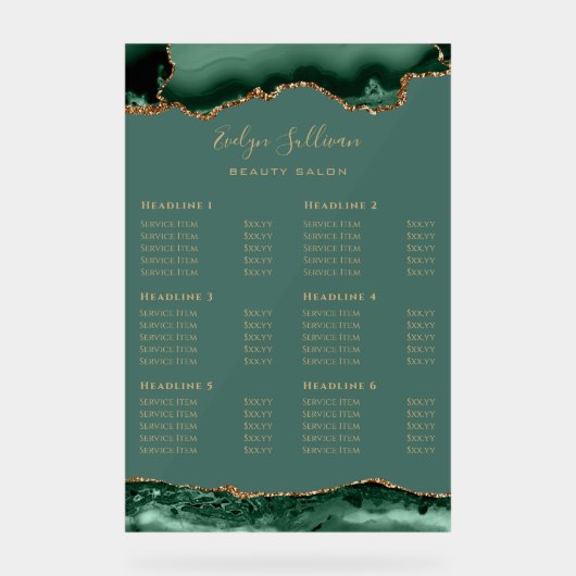 透明エメラルドグリーン金ゴールド平均価格表 アクリルサイン (正面)