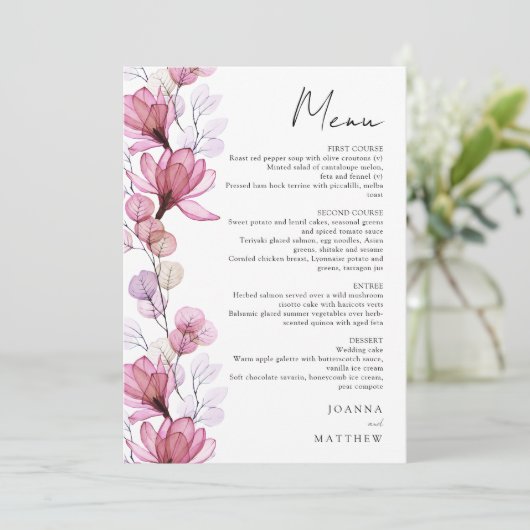 透明エレガントほこりっぽいバラフローラ結婚の メニュー (スタンド正面)