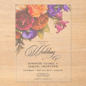 透明エレガントムーディ鮮やかフローラ結婚 アクリル招待状 (正面)