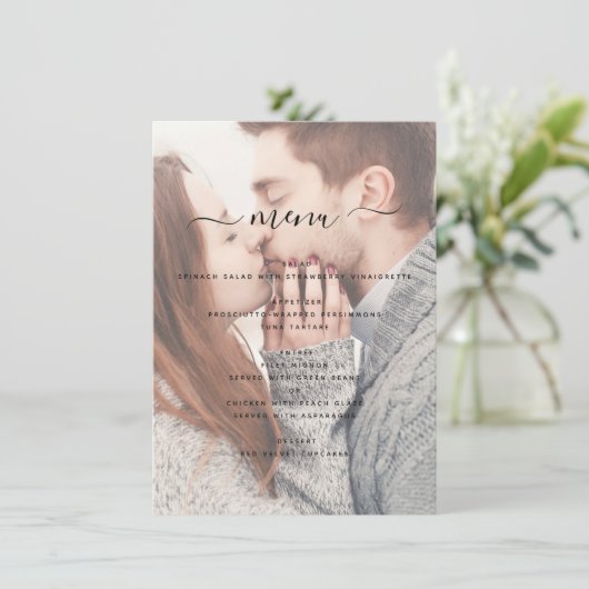 透明エレガント写真と結婚タイポグラフィ メニュー (スタンド正面)