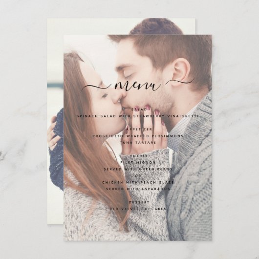 透明エレガント写真と結婚タイポグラフィ メニュー (正面/裏面)