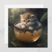 透明ガラスのティーカップ葉書のかわいい子猫 シーズンカード (正面/裏面)