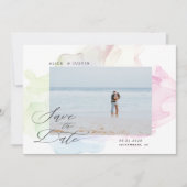 透明シルクモダンの写真日付を保存 招待状 (正面)