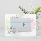 透明シルクモダンの写真日付を保存 招待状 (スタンド正面)