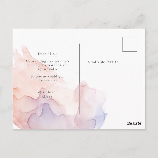 透明シルクモダンブライドメイド招待状 ポストカード (裏面)