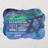 透明スターこうもりバー（ユダヤ教の）バル・ミツバー招待状ブルー 招待状 (正面/裏面)