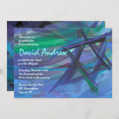 透明スターこうもりバー(ユダヤ教の)バル・ミツバー招待状ブルー 招待状 (正面/裏面)