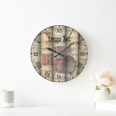 透明ドラムセット〜転がヴィンテージシート音楽 ラージ壁時計 (ホーム)
