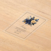 透明ネイビーブルーと金ゴールドフローラ結婚の アクリル招待状 (レイダウン)