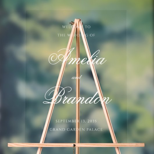 透明フォーマル白スクリプトの結婚ようこそ アクリルサイン (ニュートラル)