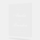 透明フォーマル白スクリプトの結婚ようこそ アクリルサイン (傾斜)