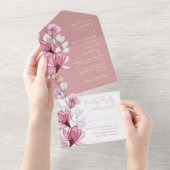 透明フローラモノグラムダスティー結婚バラ オールインワン招待状 (貼ってはがせる)