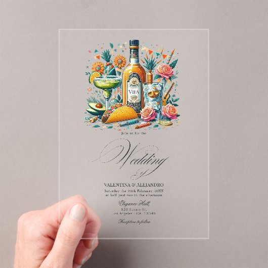 透明メキシカンフィエスタテキーラ&タコス結婚ズ アクリル招待状 (インサイチュ (ポータブル))