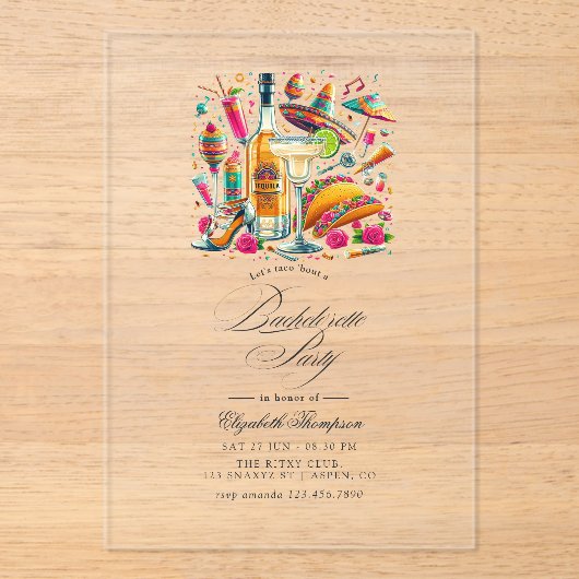 透明メキシカンフィエスタバチェロレッテ アクリル招待状 (正面)