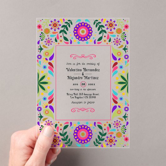 透明メキシカンフィエスタフォークアー結婚ト アクリル招待状 (インサイチュ (ポータブル))