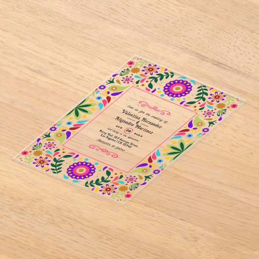 透明メキシカンフィエスタフォークアー結婚ト アクリル招待状 (レイダウン)