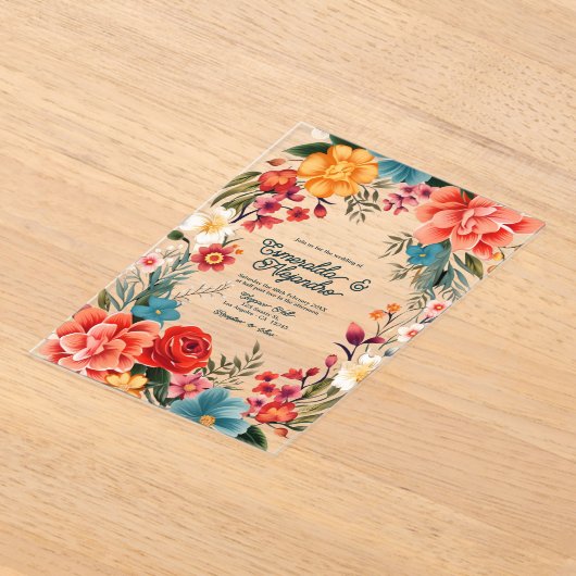 透明メキシカンフィエスタ結婚フローラ アクリル招待状 (レイダウン)