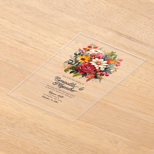 透明メキシカンフィエスタ結婚フローラ アクリル招待状 (レイダウン)