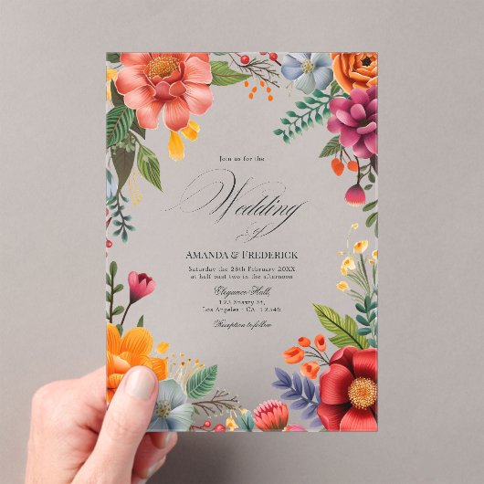 透明メキシコ鮮やかフィエスタ結婚フローラ アクリル招待状 (インサイチュ (ポータブル))