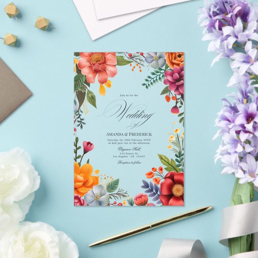 透明メキシコ鮮やかフィエスタ結婚フローラ アクリル招待状 (インサイチュ (ウェディング))