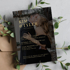 透明モダンフォト金ゴールドオーバーレイ結婚ズ 招待状