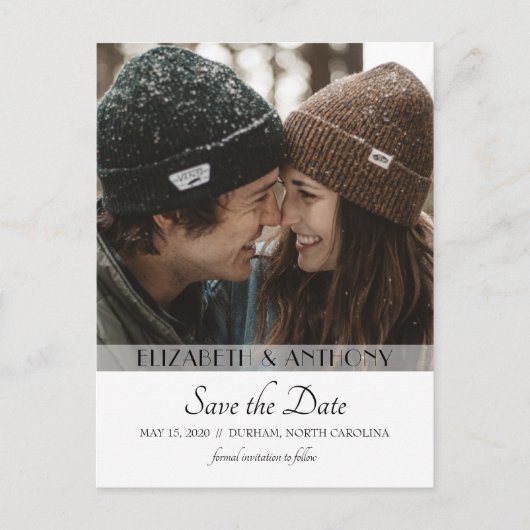 透明モダン写真日付の保存 案内ポストカード (正面)