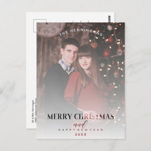 透明モダン効果ファミリーフォトクリスマス ポストカード (正面/裏面)