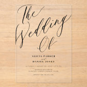 透明モダン書結婚文字 アクリル招待状 (正面)