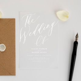 透明モダン書結婚文字 アクリル招待状