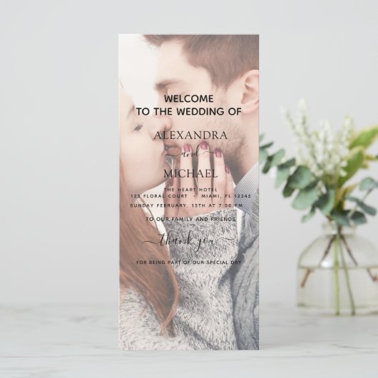 透明写真の結婚タイポグラフィプログラムカード (スタンド正面)