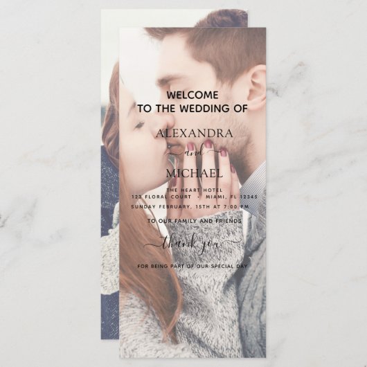 透明写真の結婚タイポグラフィプログラムカード (正面/裏面)