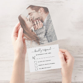 透明写真結婚のシンプルモダン オールインワン招待状