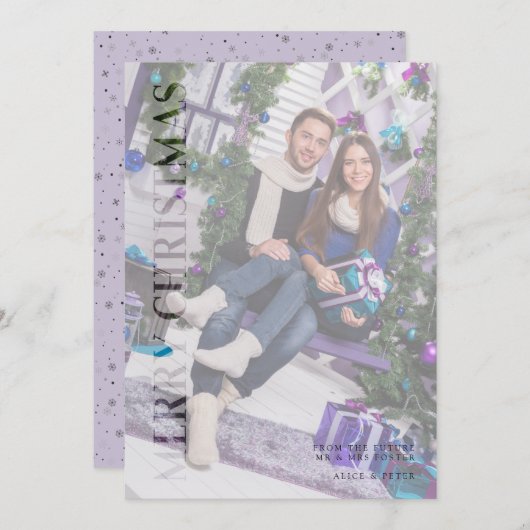 透明効果ファミリーフォトメリークリスマス シーズンカード (正面/裏面)