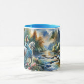 透明水彩の森　河原　馬上の女性　夢景 マグカップ (中央)
