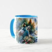 透明水彩の森　河原　馬上の女性　夢景 マグカップ (正面左)