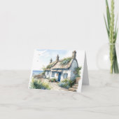 透明水彩画の コーニッシュの海辺の小さな家 サンキューカード (正面)